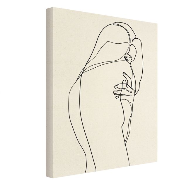 Canvas schilderijen - Goud Line Art Nude Shoulder Black And White