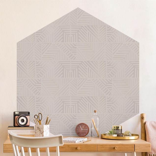 Hexagon Behang Line Pattern Stamp In Taupe