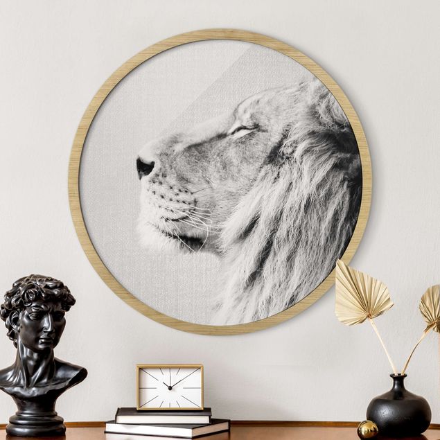 Gerahmte Bilder Rund Lion Leopold Black And White