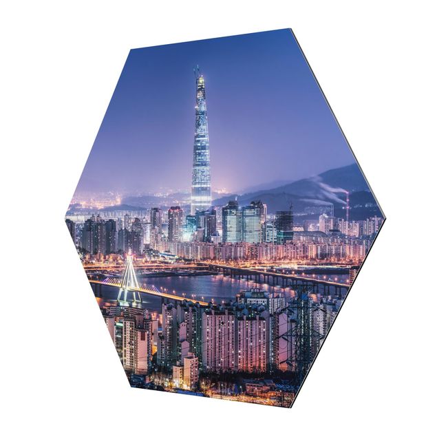 Hexagons Aluminium Dibond schilderijen Lotte World Tower At Night