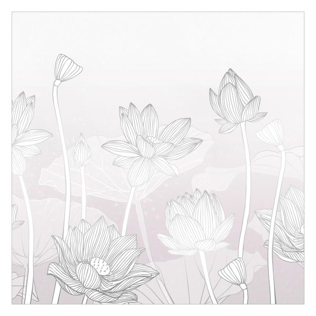 Fotobehang - Lotus Illustration Silver And Violet