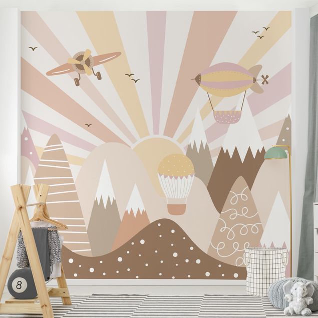 Fotobehang - Flying Over Mountains Pink Beige