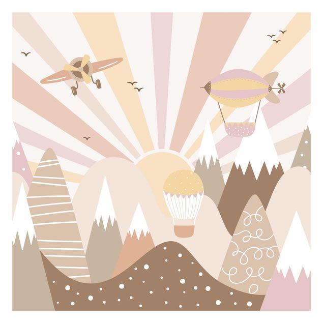 Fotobehang - Flying Over Mountains Pink Beige