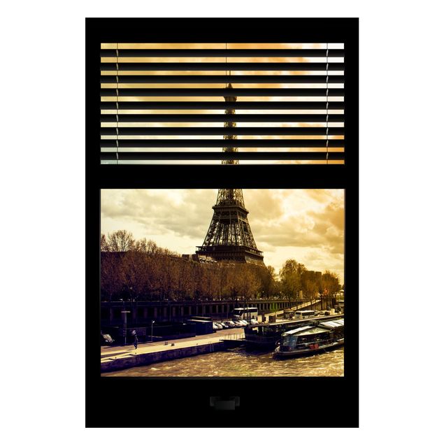 Magneetborden Window View Blinds - Paris Eiffel Tower sunset