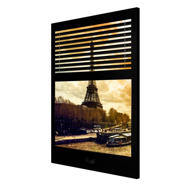 Magneetborden Window View Blinds - Paris Eiffel Tower sunset