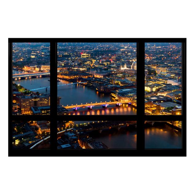 Magneetborden Window view of London's skyline with bridge