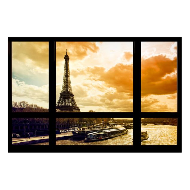 Magneetborden Window view - Paris Eiffel Tower sunset