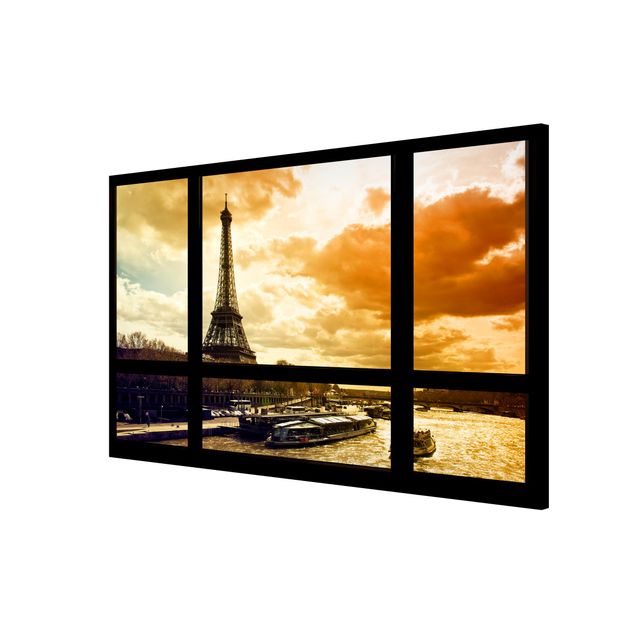 Magneetborden Window view - Paris Eiffel Tower sunset
