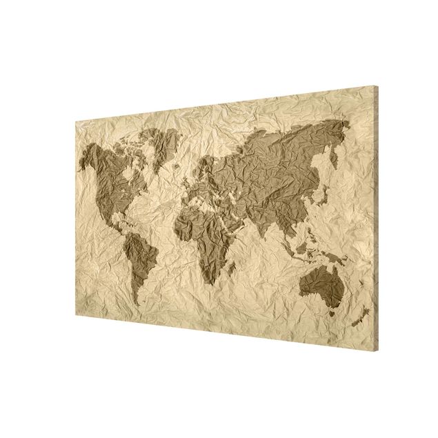 Magneetborden Paper World Map Beige Brown