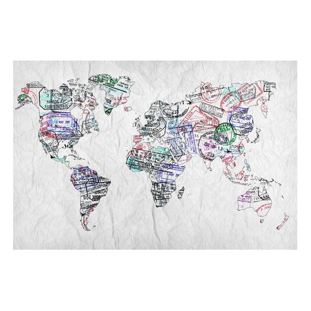 Magneetborden Passport Stamp World Map