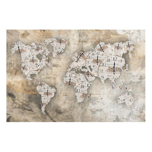 Magneetborden Shabby Clocks World Map