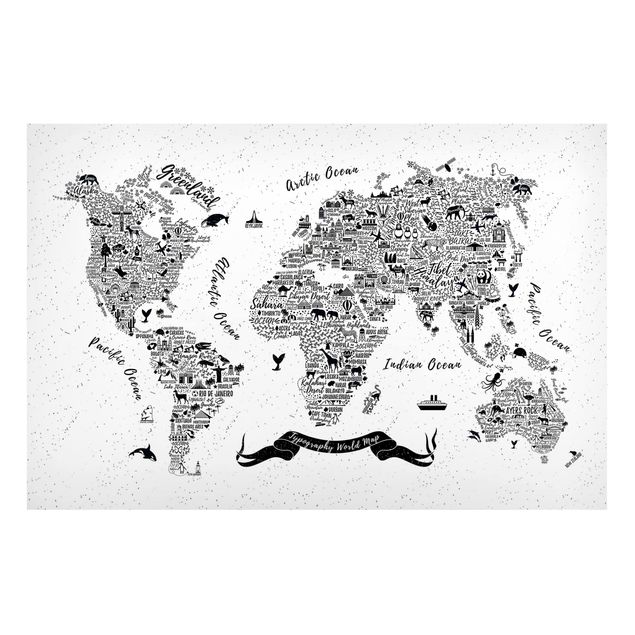 Magneetborden Typography World Map White