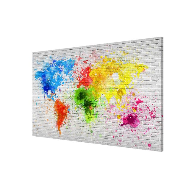 Magneetborden White Brick Wall World Map