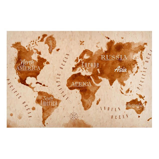 Magneetborden World Map Watercolour Beige Brown