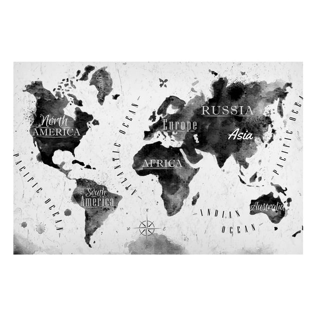 Magneetborden World Map Watercolour Black