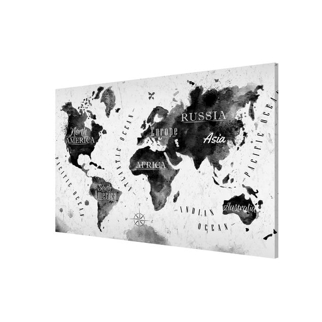 Magneetborden World Map Watercolour Black