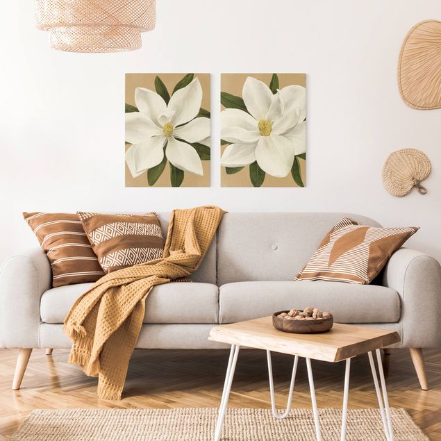 Natuurlijk canvas schilderijen - 2-delig  Magnolia On Gold