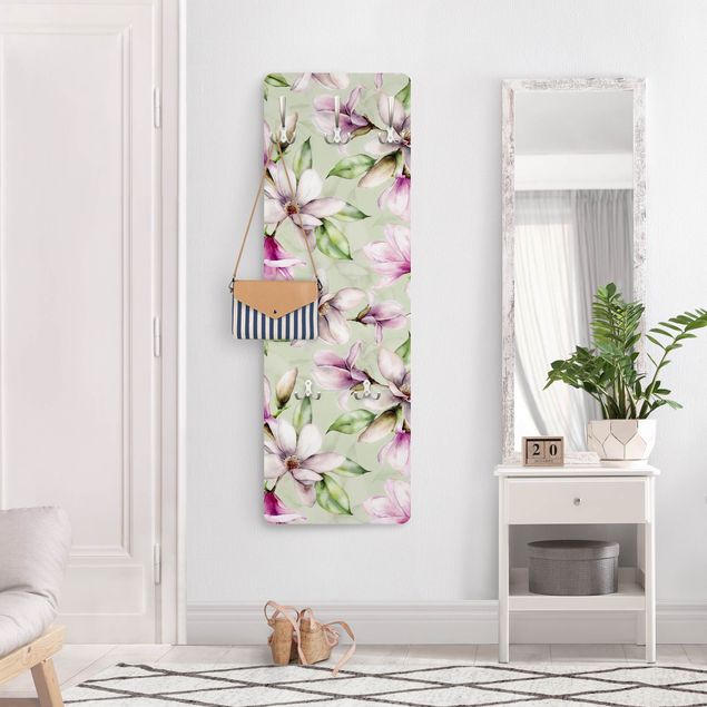 Wandkapstokken houten paneel - Magnolia Illustration On Mint Green