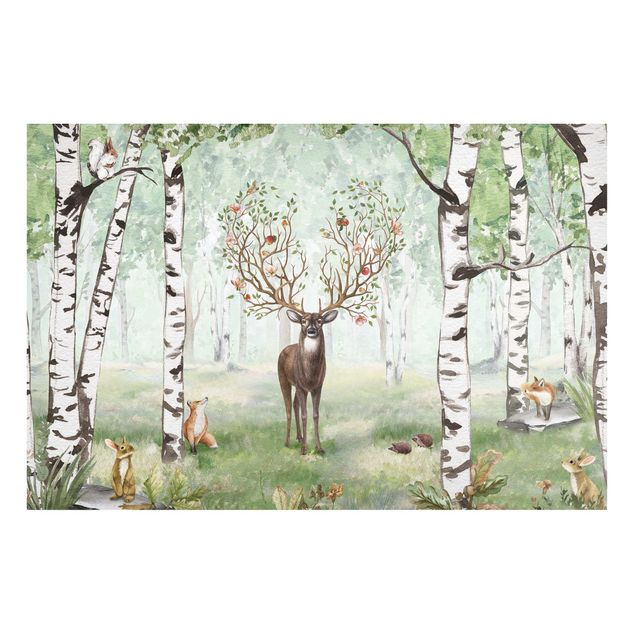 Magneetborden - Majestic deer in the birch forest