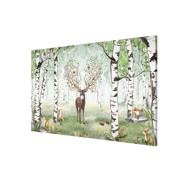 Magneetborden - Majestic deer in the birch forest