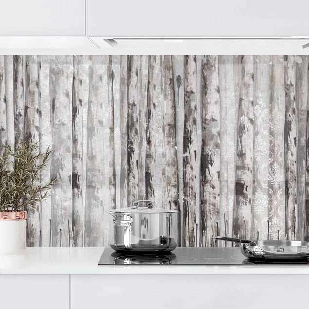 Achterwand voor keuken en zwart en wit Picturesque Birch Forest