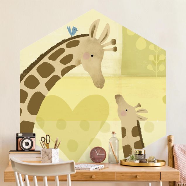 Hexagon Behang Mum And I - Giraffes