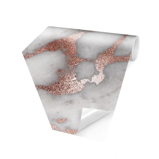 Hexagon Behang Marble Look With Glitter