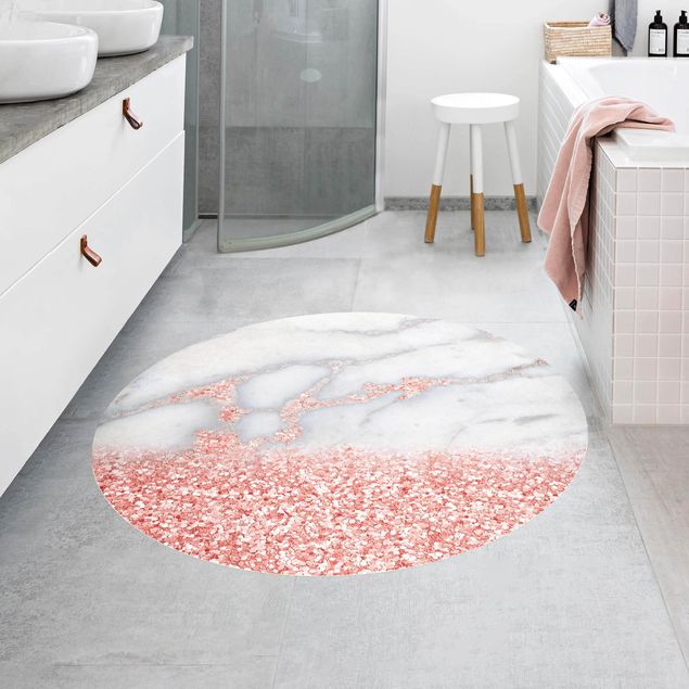Rond vinyl tapijt Marble Optics With Light Pink Confetti