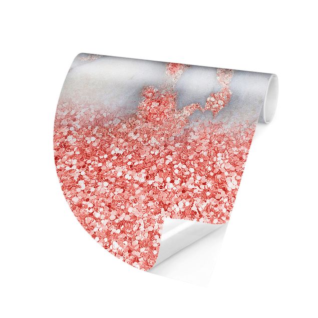 Behangcirkel Marble Look With Pink Confetti