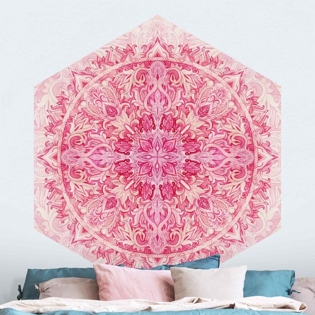 Hexagon Behang Mandala Watercolour Ornament Pattern Pink