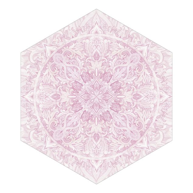 Hexagon Behang Mandala Watercolour Ornament Pink