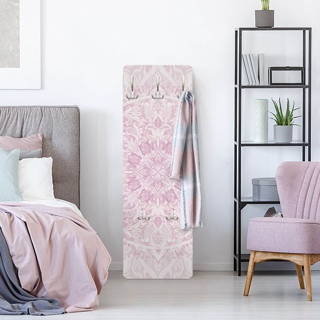 Wandkapstokken houten paneel - Mandala Watercolour Ornament Pink