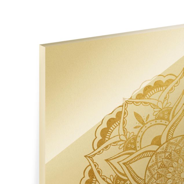 Glasschilderijen - 3-delig Mandala Flower Sun Illustration Set Gold