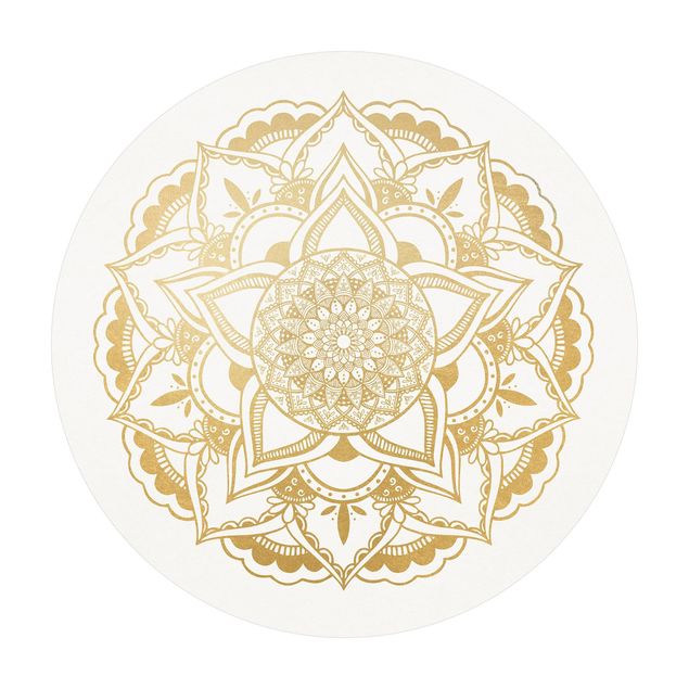 Rond vloerkleed Mandala Flower Gold White