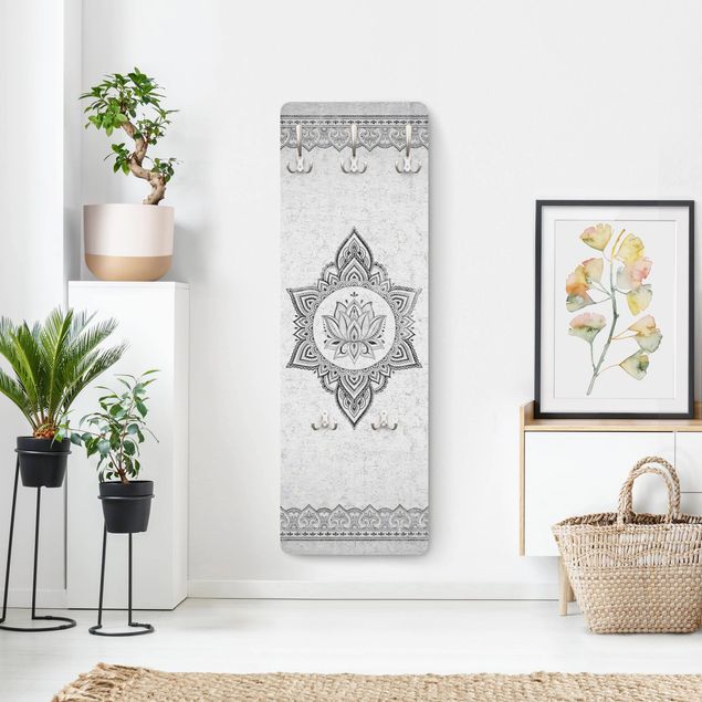 Wandkapstokken houten paneel Mandala Lotus Concrete Look