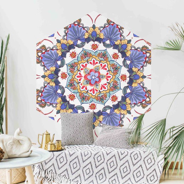 Hexagon Behang Mandala Meditation Hartha