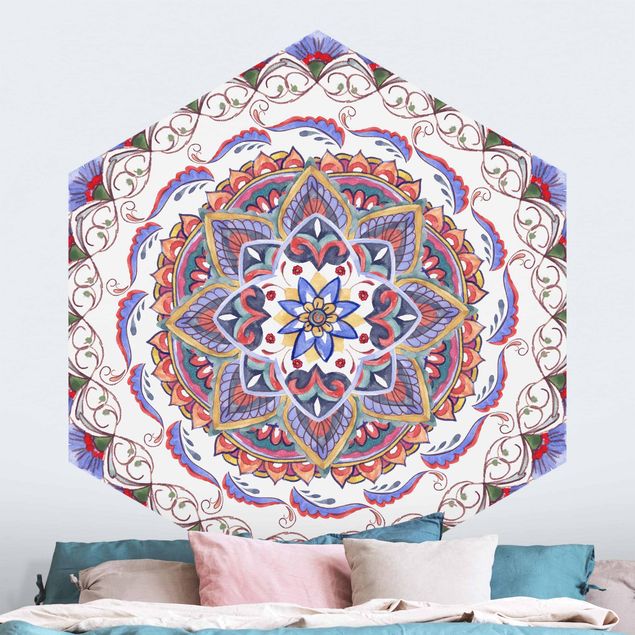 Hexagon Behang Mandala Meditation Pranayama