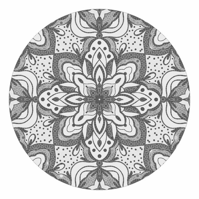Behangcirkel Mandala With Grid And Dots In Grey
