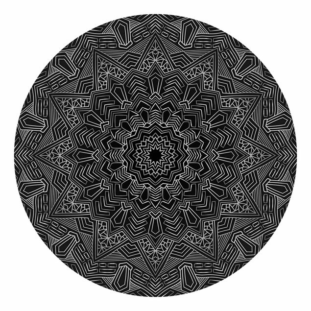 Behangcirkel Mandala Star Pattern Silver Black