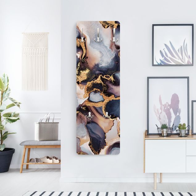 Wandkapstokken houten paneel - Marble Watercolour With Gold