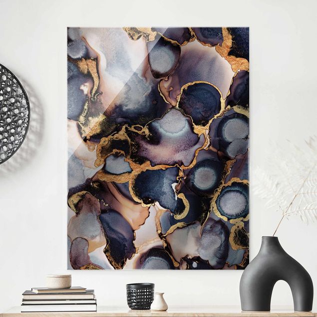 Magnettafel Glas Marble Watercolour With Gold