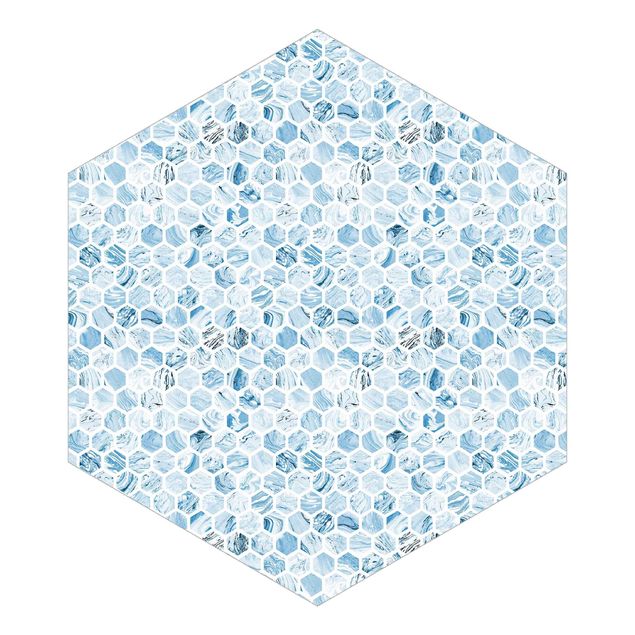 Hexagon Behang Marble Hexagons Blue Shades