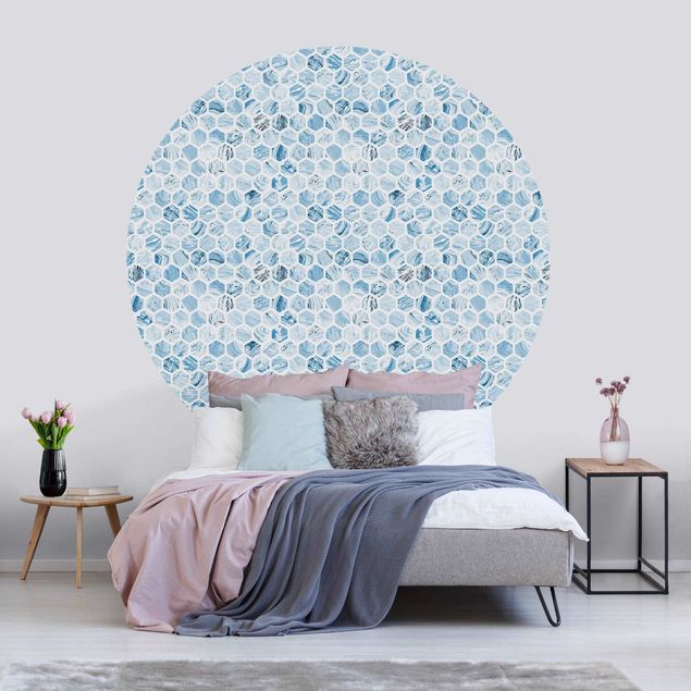 Behangcirkel Marble Hexagons Blue Shades
