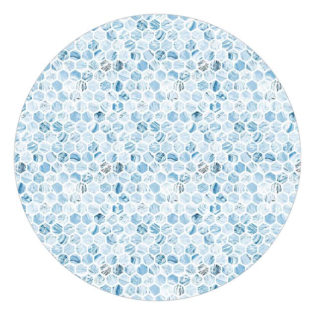 Behangcirkel Marble Hexagons Blue Shades