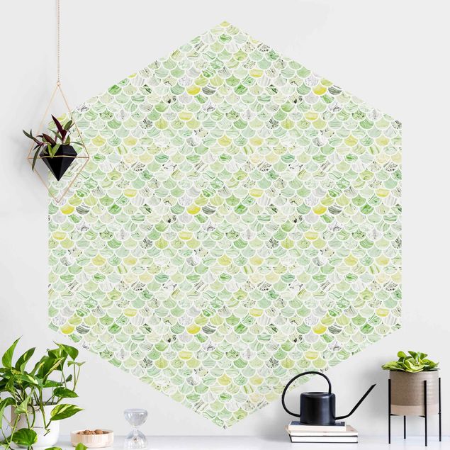 Hexagon Behang Marble Pattern Spring Green