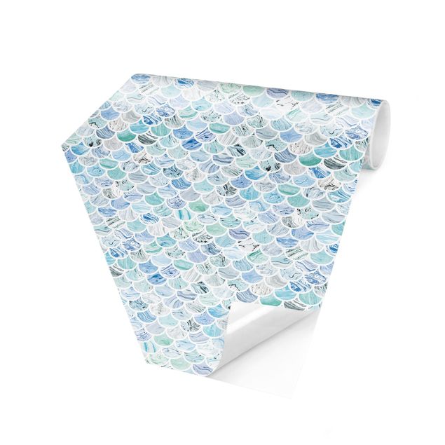 Hexagon Behang Marble Pattern Sea Blue