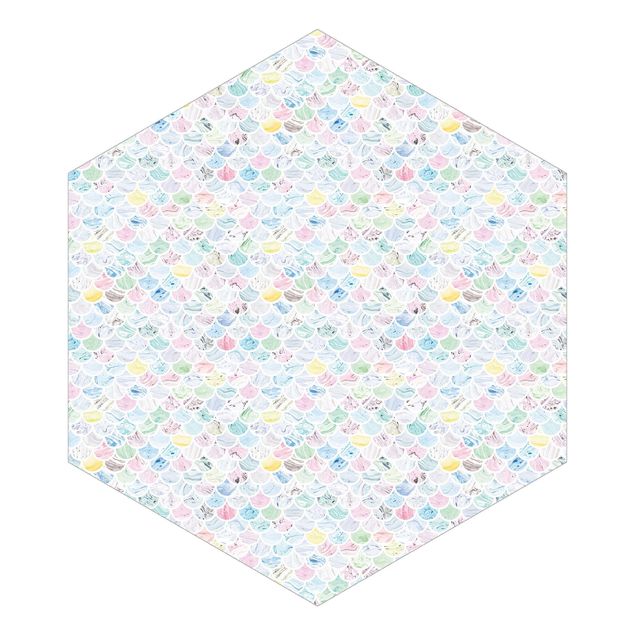 Hexagon Behang Marble Pattern Rainbow
