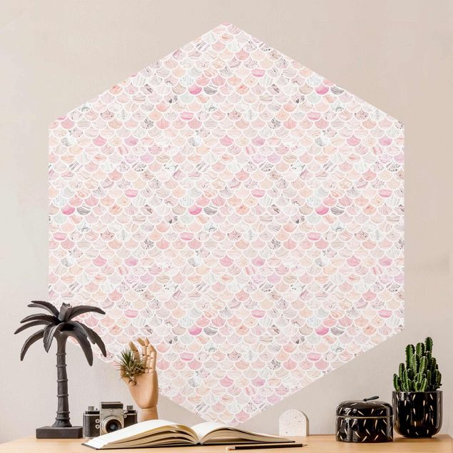 Hexagon Behang Marble Pattern Rosé