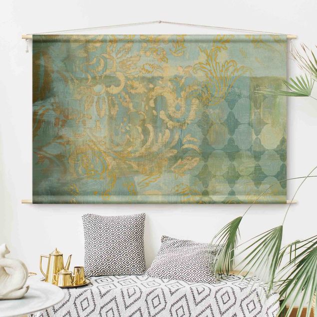 wandkleed modern Moroccan Collage In Gold And Turquoise