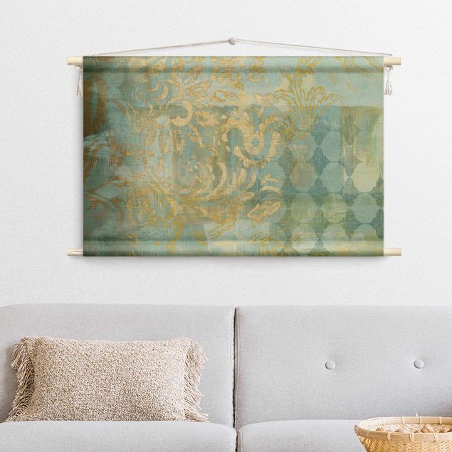 wandtapijten Moroccan Collage In Gold And Turquoise